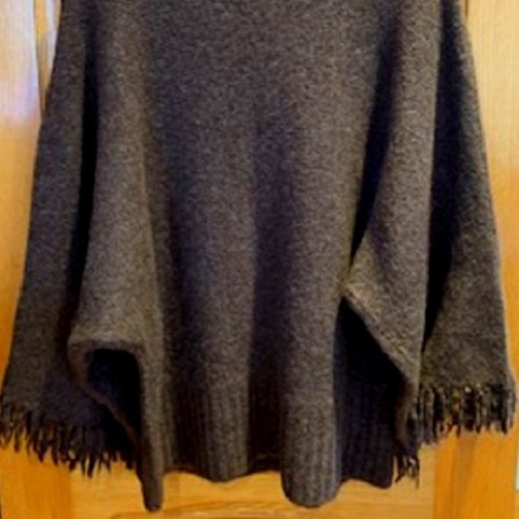 Denim & Co. Wool Blend Brown Pullover Knit Turtleneck Sweater Fringe Sleeve Sz:L - Picture 4 of 7